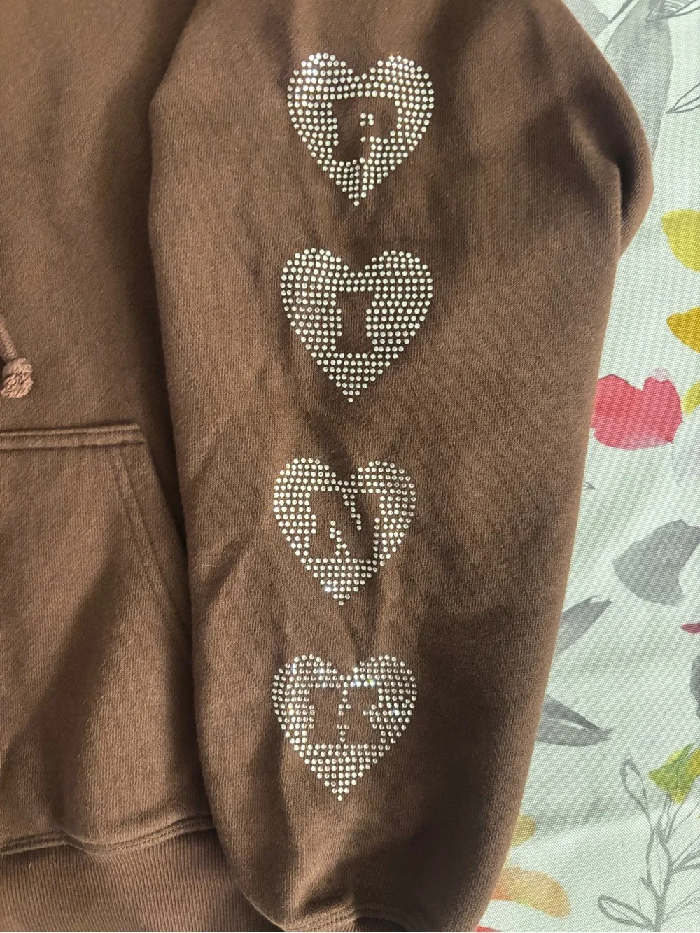 PINK Oversized Brown Rhinestone Heart Zip Hoodie
